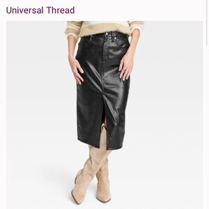 Universal Thread Black Faux Leather Pencil Skirt
